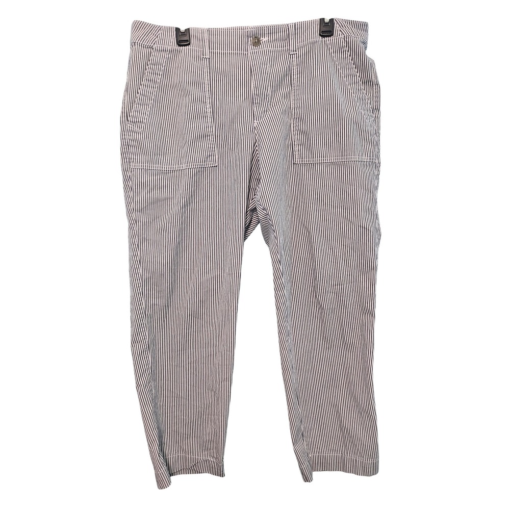 Gap For Good Girlfriend Khaki Striped Gray White Pants Size 14 Stretch Chino